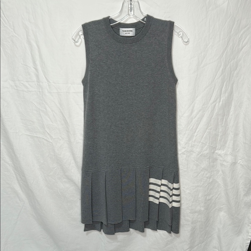 Thom Browne Gray Sleeveless Dress with White Stripes